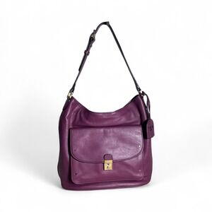 Tory Burch Priscilla Purple‎ Leather Shoulder Bag Satchel Hobo Bag Front Pocket